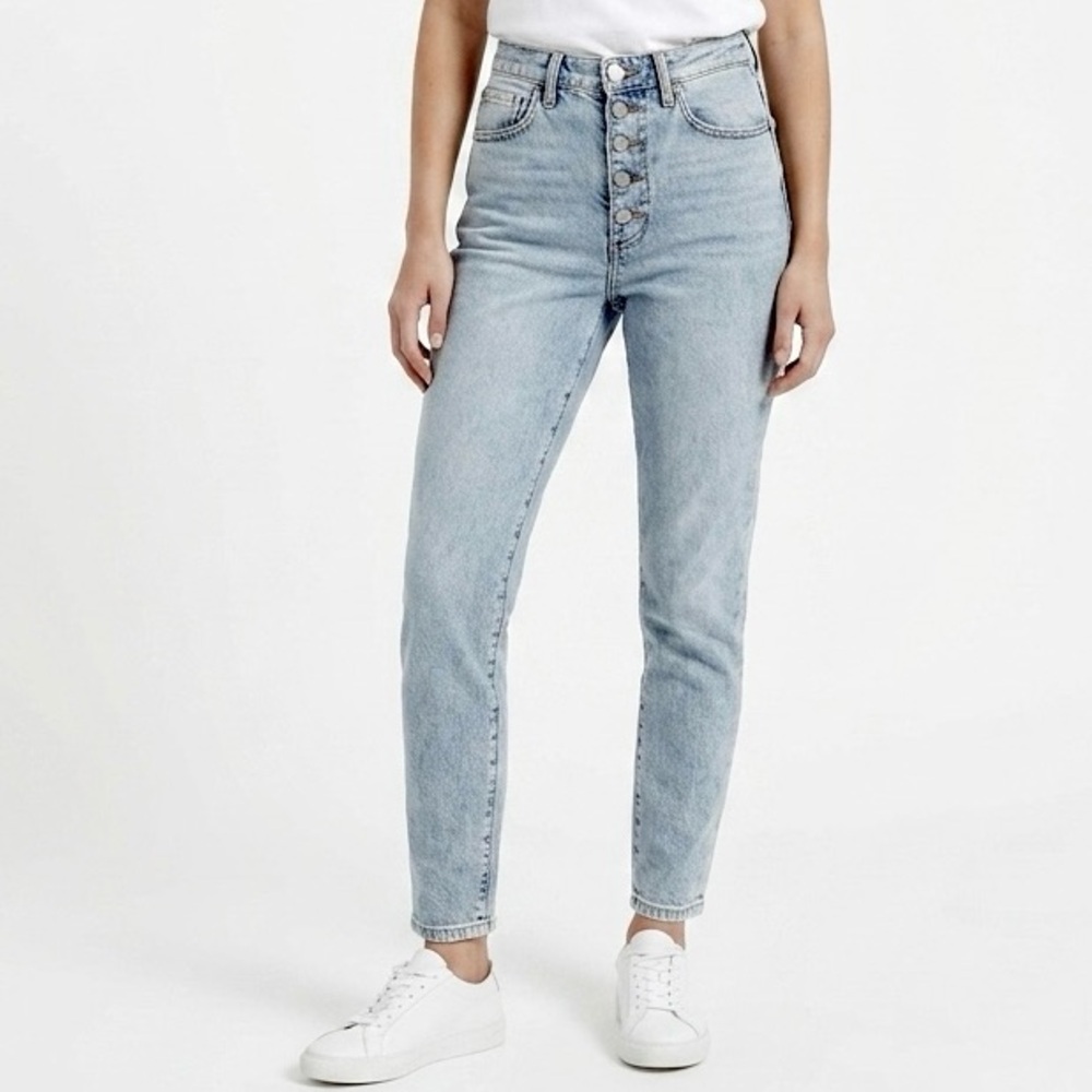WEWOREWHAT The Danielle Crystal High Rise Slim Fit Button Fly Denim Blue Jean 27